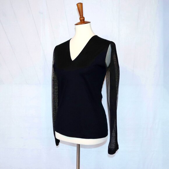 AKRIS 8 Sheer Black Mesh Organza Long Sleeve Illusion Stretch Blouse Top - Picture 10 of 14